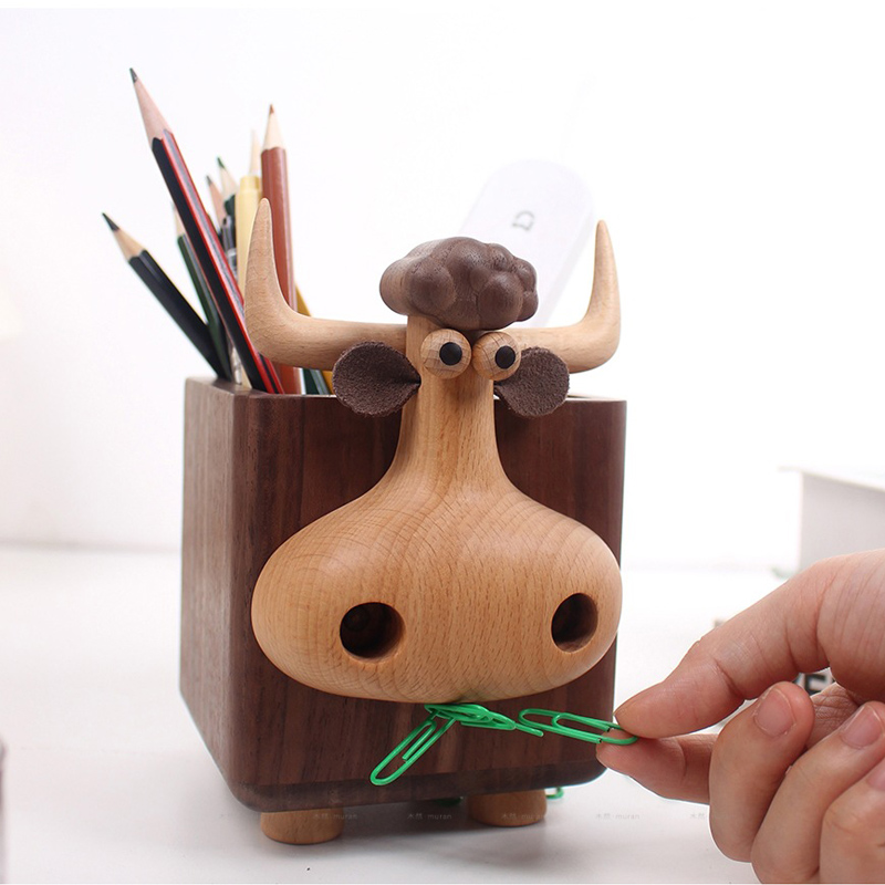 Cute Bull Shaped Wooden Pen Ho - огляд і ціна Pen Holder Magnetic